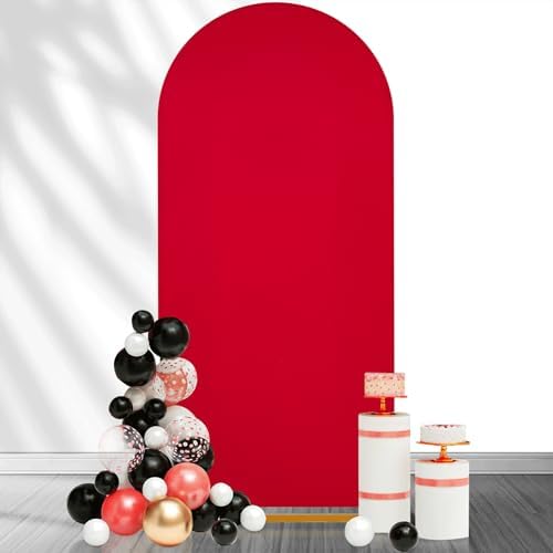 Red Arch Backdrop Cover 6.6FT Spandex Fitted Red Wedding Arch Covers in 3.3ftx6.6ft in Red, alternate view 5