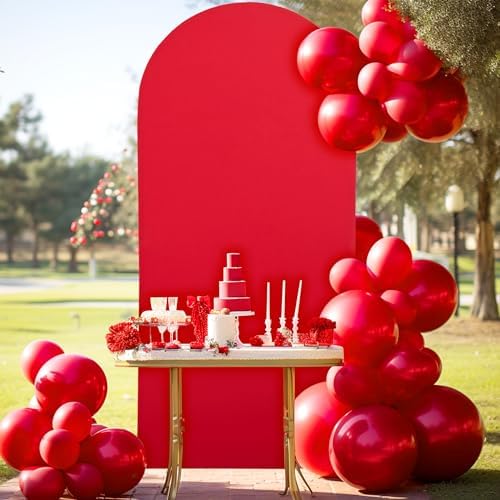 Red Arch Backdrop Cover, 6FT Spandex Fitted Wedding Arch Stand Covers 2-Sided Round Top Chiara Stretchy Arch, alternate view