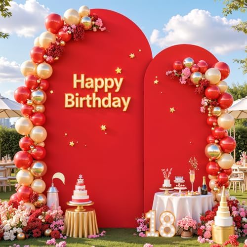 Red Arch Cover 2 Set-7.2 and 6ft Red Arch Backdrop Cover Spandex Fitted Christmas Arch Stand Covers Stretchy