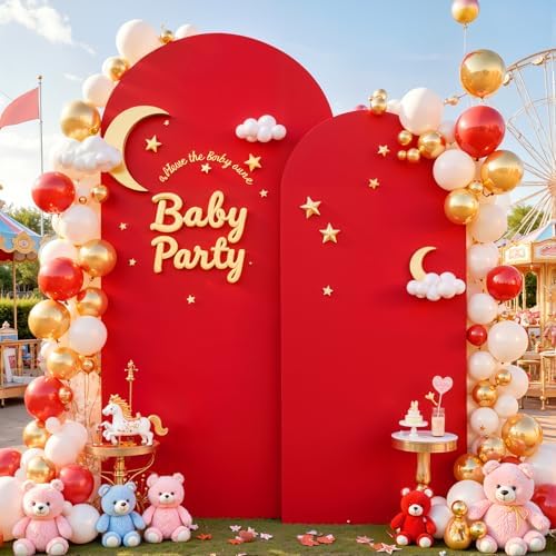 Red Arch Cover 2 Set-7.2 and 6ft Red Arch Backdrop Cover Spandex Fitted Christmas Arch Stand Covers Stretchy, alternate view