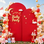 Red Arch Cover 2 Set-7.2 and 6ft Red Arch Backdrop Cover Spandex Fitted Christmas Arch Stand Covers Stretchy, alternate view