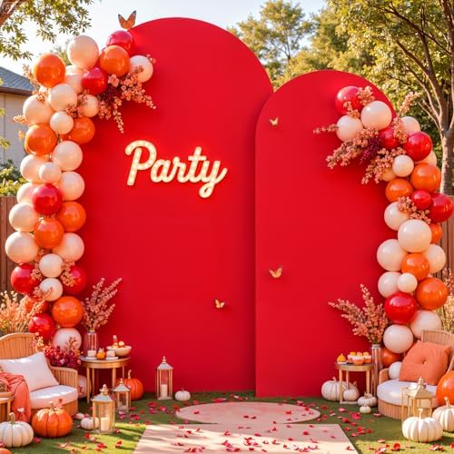 Red Arch Cover 2 Set-7.2 and 6ft Red Arch Backdrop Cover Spandex Fitted Christmas Arch Stand Covers Stretchy, alternate view