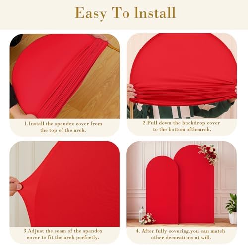 Red Arch Cover 2 Set-7.2 and 6ft Red Arch Backdrop Cover Spandex Fitted Christmas Arch Stand Covers Stretchy, alternate view
