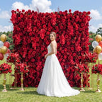 Red Artificial Flower Wall Backdrop,8FT*8FT 3D Flower Wall