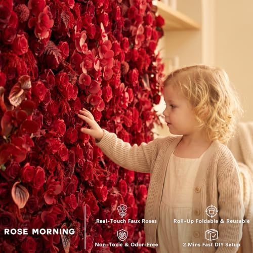 Red Artificial Flower Wall Backdrop,8FT*8FT 3D Flower Wall, alternate view 4