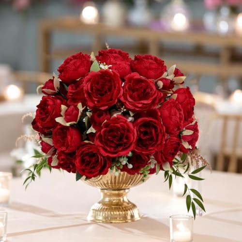 Red Artificial Peonies Silk Flowers for Home Wedding Decor, 2PCS, alternate view 2