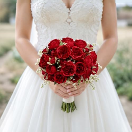 Red Artificial Peonies Silk Flowers for Home Wedding Decor, 2PCS, alternate view 3