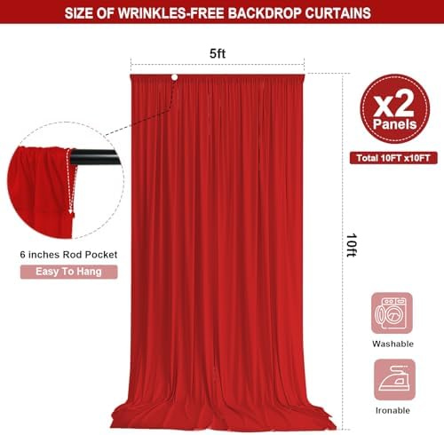 Red Backdrop Curtain - 10x10FT Back Drop Curtains for Parties Wrinkle-Free Soft Polyester Photo Backdrop Wedding, alternate