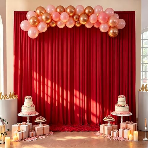 Red Backdrop Curtain for Parties Decoration Drapes for Bbackdrop 10x10ft in W5' x H10'(2 panels) in Red