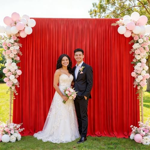 Red Backdrop Curtain for Parties Decoration Drapes for Bbackdrop 10x10ft in W5' x H10'(2 panels) in Red, alternate view 2