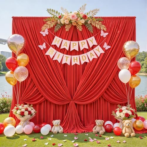 Red Backdrop Curtain for Parties Decoration Drapes for Bbackdrop 10x10ft in W5' x H10'(2 panels) in Red, alternate view 3