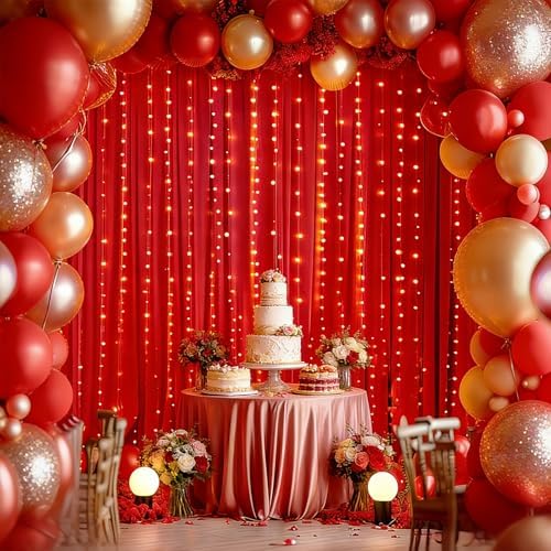 Red Backdrop Curtain for Parties Decoration Drapes for Bbackdrop 10x10ft in W5' x H10'(2 panels) in Red, alternate view 4