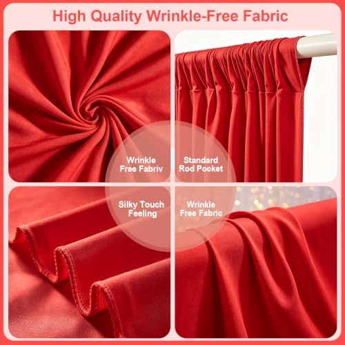 Red Backdrop Curtain for Parties Decoration Drapes for Bbackdrop 10x10ft in W5' x H10'(2 panels) in Red, alternate view 6