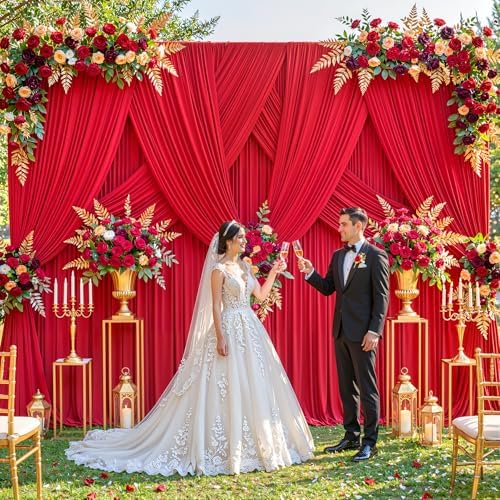 Red Backdrop Curtains 40 x 10ft for Photo Background Wrinkle Free Drapes in W4' x H10'(10 panels) in Red