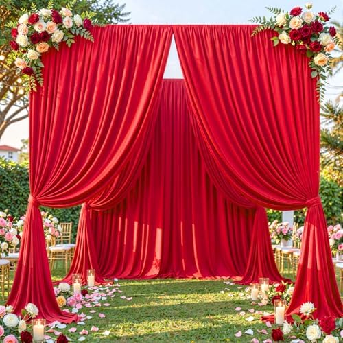 Red Backdrop Curtains 40 x 10ft for Photo Background Wrinkle Free Drapes in W4' x H10'(10 panels) in Red, alternate view 2