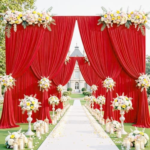 Red Backdrop Curtains 40 x 10ft for Photo Background Wrinkle Free Drapes in W4' x H10'(10 panels) in Red, alternate view 5