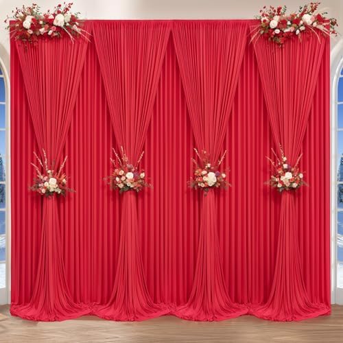 Red Backdrop Curtains 40 x 10ft for Photo Background Wrinkle Free Drapes in W4' x H10'(10 panels) in Red, alternate view 7