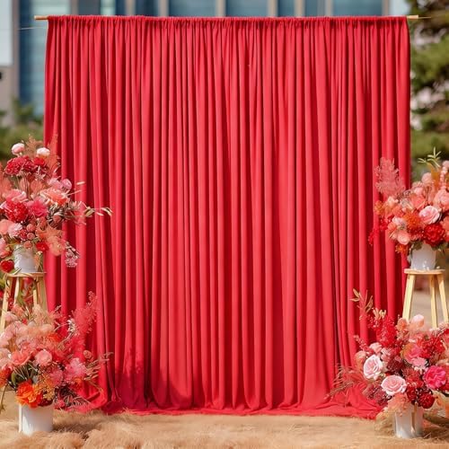 Red Backdrop Curtains 8 x 10ft for Photo Background Wrinkle Free Drapes in W4' x H10'(2 panels) in Red