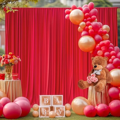 Red Backdrop Curtains 8 x 10ft for Photo Background Wrinkle Free Drapes in W4' x H10'(2 panels) in Red, alternate view 2