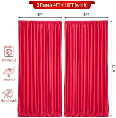 Red Backdrop Curtains 8 x 10ft for Photo Background Wrinkle Free Drapes in W4' x H10'(2 panels) in Red, alternate view 4