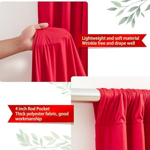 Red Backdrop Curtains 8 x 10ft for Photo Background Wrinkle Free Drapes in W4' x H10'(2 panels) in Red, alternate view 5