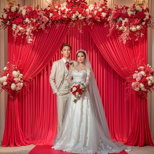 Red Backdrop Curtains 8 x 10ft for Photo Background Wrinkle Free Drapes in W4' x H10'(2 panels) in Red, alternate view 6