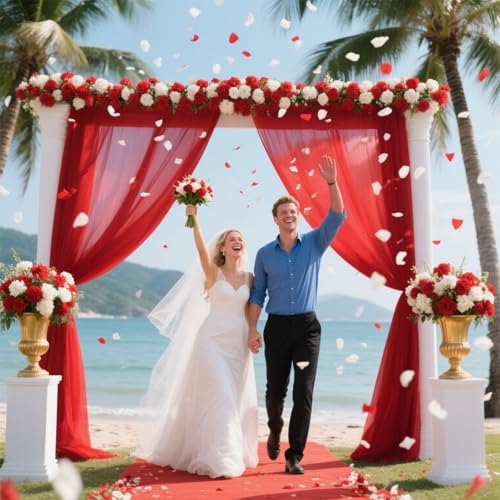 Red Backdrop Curtains for Parties, Chiffon Photo Backdrop Drapes 2 Panels 5x8ft Sheer Outdoor Curtain for, alternate view 4