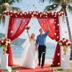 Red Backdrop Curtains for Parties, Chiffon Photo Backdrop Drapes 2 Panels 5x8ft Sheer Outdoor Curtain for, alternate view 4