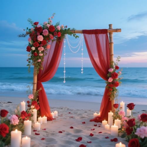 Red Backdrop Curtains for Parties, Chiffon Photo Backdrop Drapes 2 Panels 5x8ft Sheer Outdoor Curtain for, alternate view 6