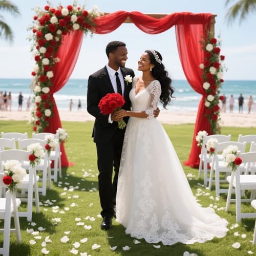 Red Backdrop Curtains for Parties, Chiffon Photo Backdrop Drapes 2 Panels 5x8ft Sheer Outdoor Curtain for, alternate view 7