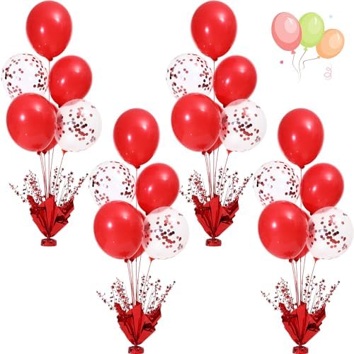 Red Balloon Table Centerpiece Kit, 4 Sets Red Balloon Stands for Tables with Metallic Star Centerpieces