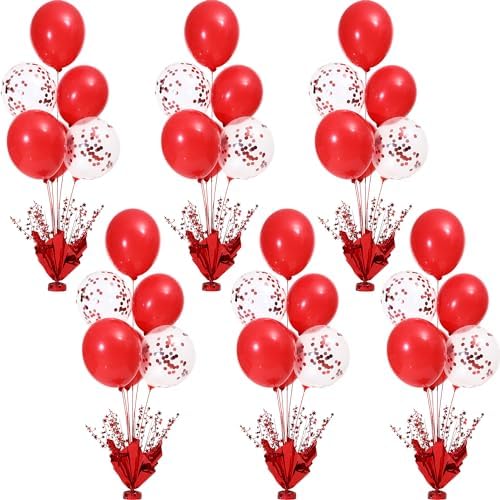Red Balloon Table Centerpiece Kit, 6 Sets Red Balloon Stands for Tables with Metallic Star Centerpieces