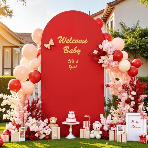 Red Black Arch Backdrop Cover 6.6FT Party Wedding Arch Covers Stretchy Backdrop Decorations Baby Shower Bridal, alternate