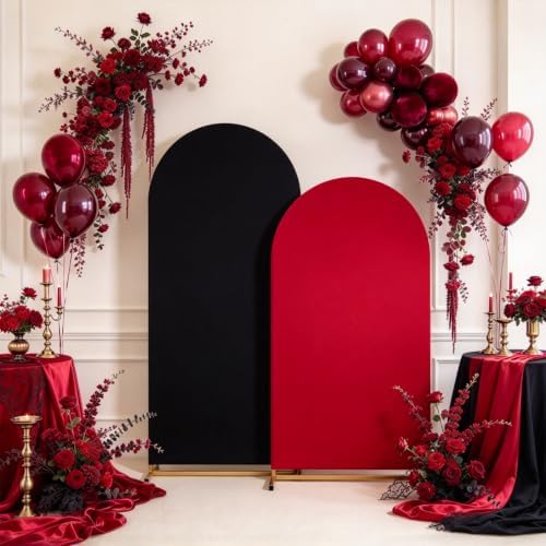Red Black Arch Backdrop Covers 7.2FT 6FT Wedding Party Arch Covers in 6/7.2ft in Red, Black, alternate view 2