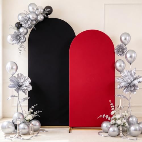 Red Black Arch Backdrop Covers 7.2FT 6FT Wedding Party Arch Covers in 6/7.2ft in Red, Black, alternate view 4