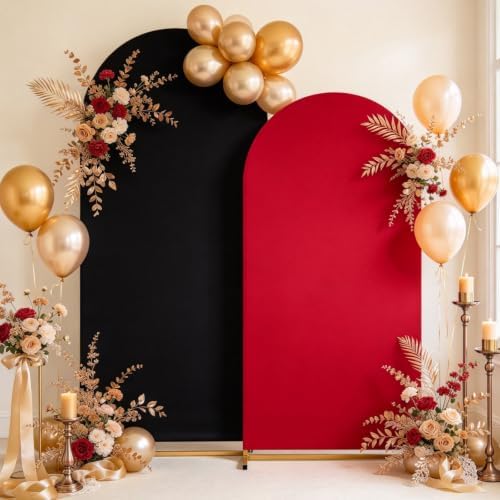 Red Black Arch Backdrop Covers 7.2FT 6FT Wedding Party Arch Covers in 6/7.2ft in Red, Black, alternate view 7