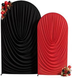 Red Black Draped Arch Backdrop Covers 7.2 and 6 FT, Black Red Draped Arch Cover Stretchy Backdrop Set of 2 for