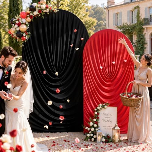 Red Black Draped Arch Backdrop Covers 7.2 and 6 FT, Black Red Draped Arch Cover Stretchy Backdrop Set of 2 for, alternate