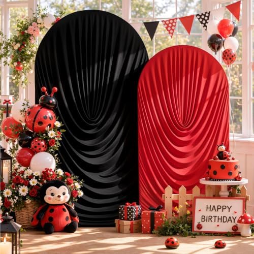 Red Black Draped Arch Backdrop Covers 7.2 and 6 FT, Black Red Draped Arch Cover Stretchy Backdrop Set of 2 for, alternate