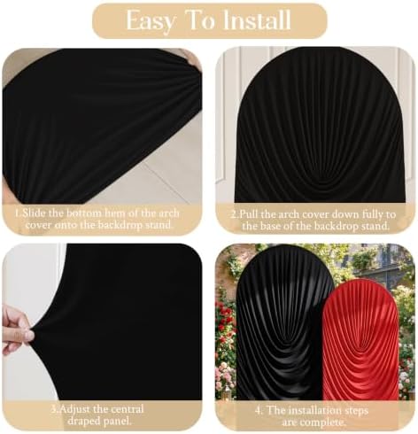 Red Black Draped Arch Backdrop Covers 7.2 and 6 FT, Black Red Draped Arch Cover Stretchy Backdrop Set of 2 for, alternate