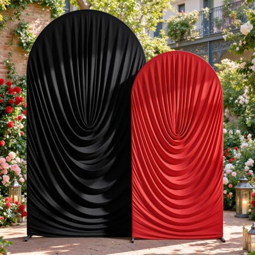 Red Black Draped Arch Backdrop Covers 7.2 and 6 FT, Black Red Draped Arch Cover Stretchy Backdrop Set of 2 for, alternate