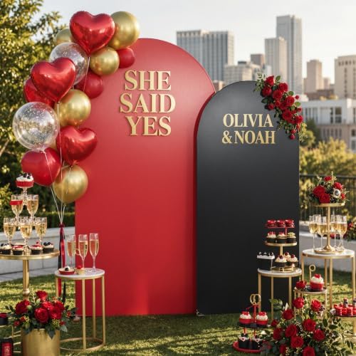 Red & Black Sequin Arch Backdrop Cover Set of 2(6ft/7.2ft), Shimmer Chiara in 6ft+7.2ft in Black and Red