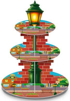 Red Brick Wall Cupcake Stand Cartoon Street Birthday Party Supplies in Multicolor