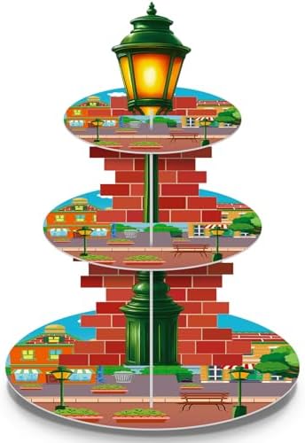 Red Brick Wall Cupcake Stand Cartoon Street Birthday Party Supplies in Multicolor