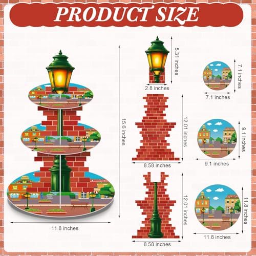 Red Brick Wall Cupcake Stand Cartoon Street Birthday Party Supplies in Multicolor, alternate view 3