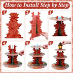 Red Brick Wall Cupcake Stand Cartoon Street Birthday Party Supplies in Multicolor, alternate view 5