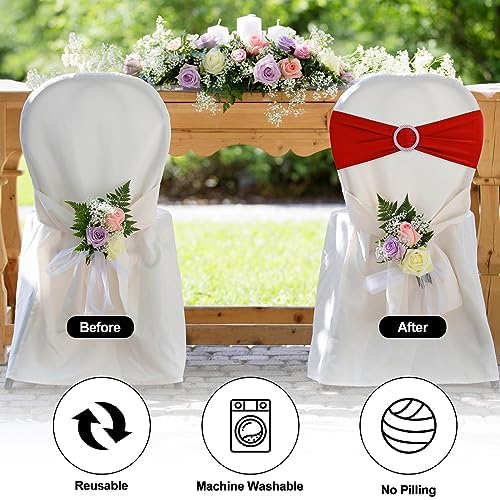 Red Chair Sashes 25 Pack Spandex Stretch Chair Band Sashes with Buckles for Folding Chairs Wedding Party, alternate view 4