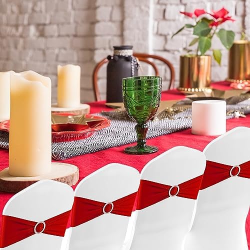 Red Chair Sashes 50 Pack Spandex Stretch Chair Band Sashes with Buckles for Folding Chairs Wedding Party, alternate view 6