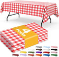 Red Checkered Plastic Table Cloth Disposable, 4 Pack, 54 x 108 in