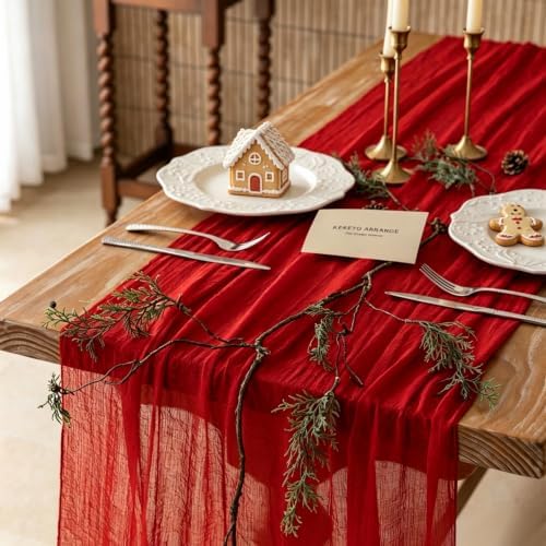 Red Cheesecloth Table Runner 120 Inches Fall Christmas Party Decorations